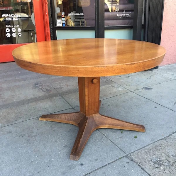SOLD Brute Strength Round Mid century Pedestal Dining Table